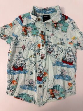 Disney Mint Green Peter Pan & Pirate Ship Short-Sleeve Button-Down Shirt